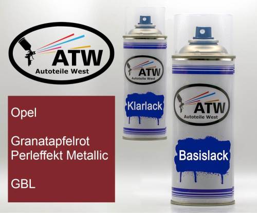 Opel, Granatapfelrot Perleffekt Metallic, GBL: 400ml Sprühdose + 400ml Klarlack - Set, von ATW Autoteile West.